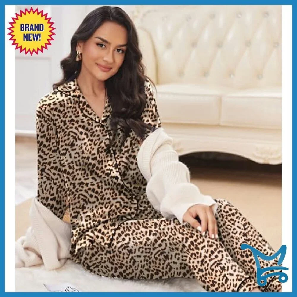 Silk Satin Pajama Set Long Sleeve Button Down Sleepwear Loungewear